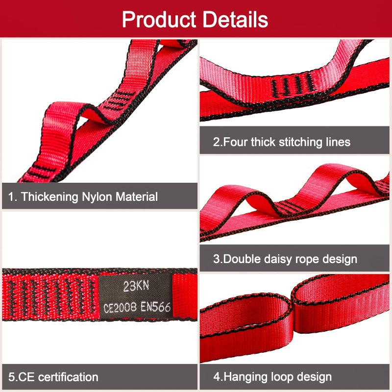DASKING 23KN (5070 lbs) Heavy Duty Climbing Straps - 2 Pack Adjustable Daisy Chain Webbing for Aerial Yoga, Hammock, Fitness & Rigging - CE/EN566 Certified, Red - Image 4